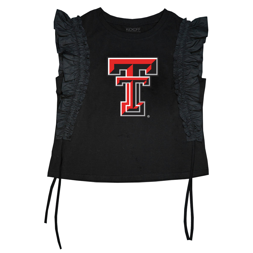Sequin Varsity Ruffle Short Sleeve with Side Ruching in Texas Tech University