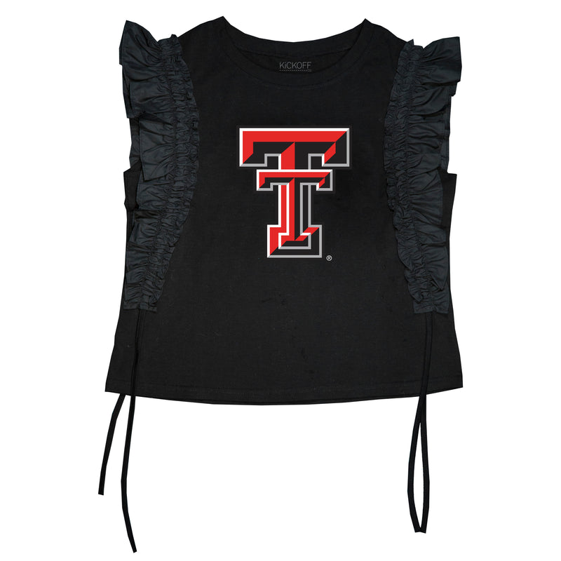 Sequin Varsity Ruffle Short Sleeve with Side Ruching in Texas Tech University