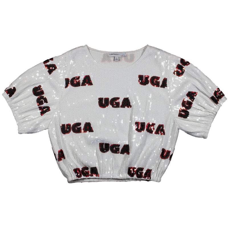 Sequin Repeater Crop Top (Full Sequin) in University of Georgia