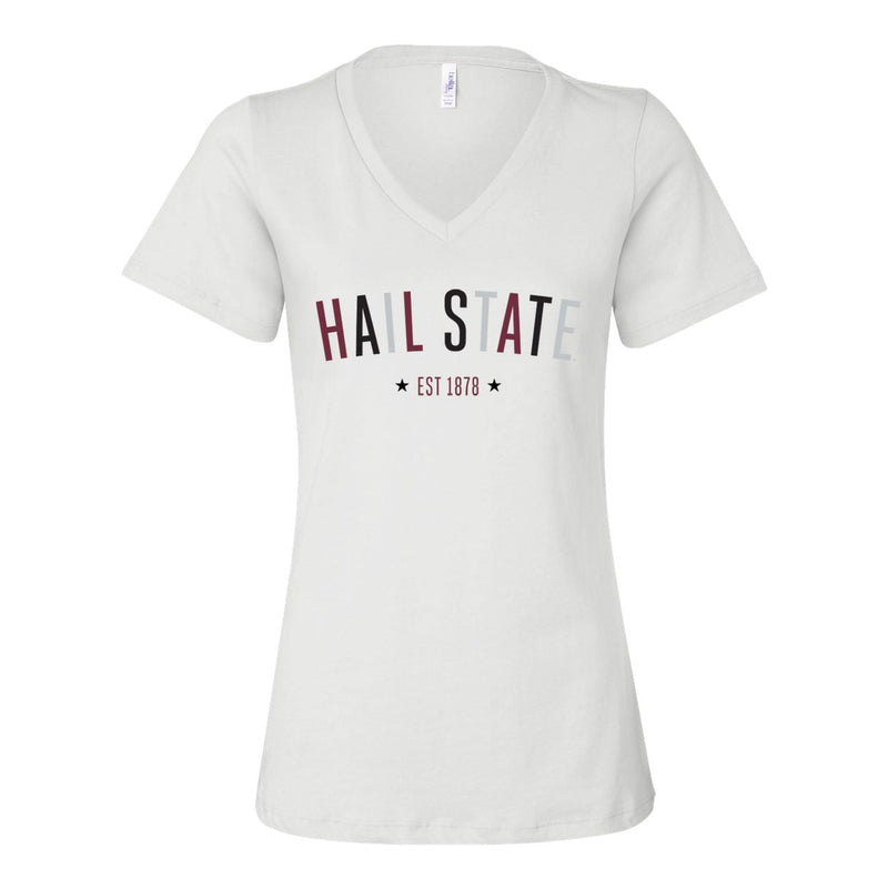 Mississippi State University Star Arch V-neck Short Sleeve T-shirt in White