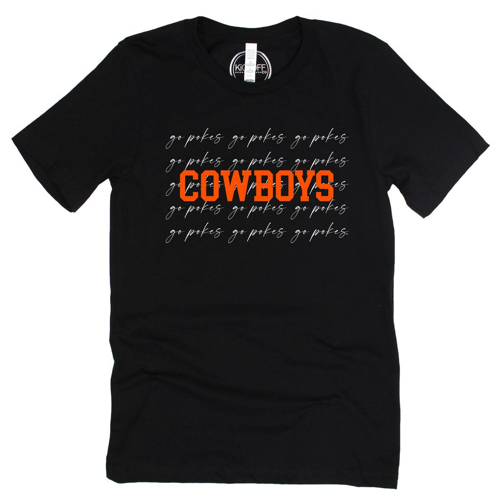 Oklahoma State University College Script Short Sleeve T-shirt in Black